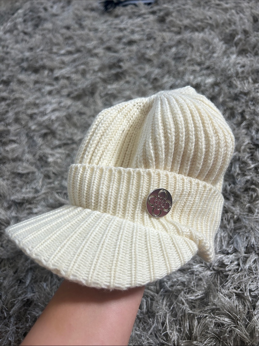 Charter Club Cream Knit Visor Beanie Hat
